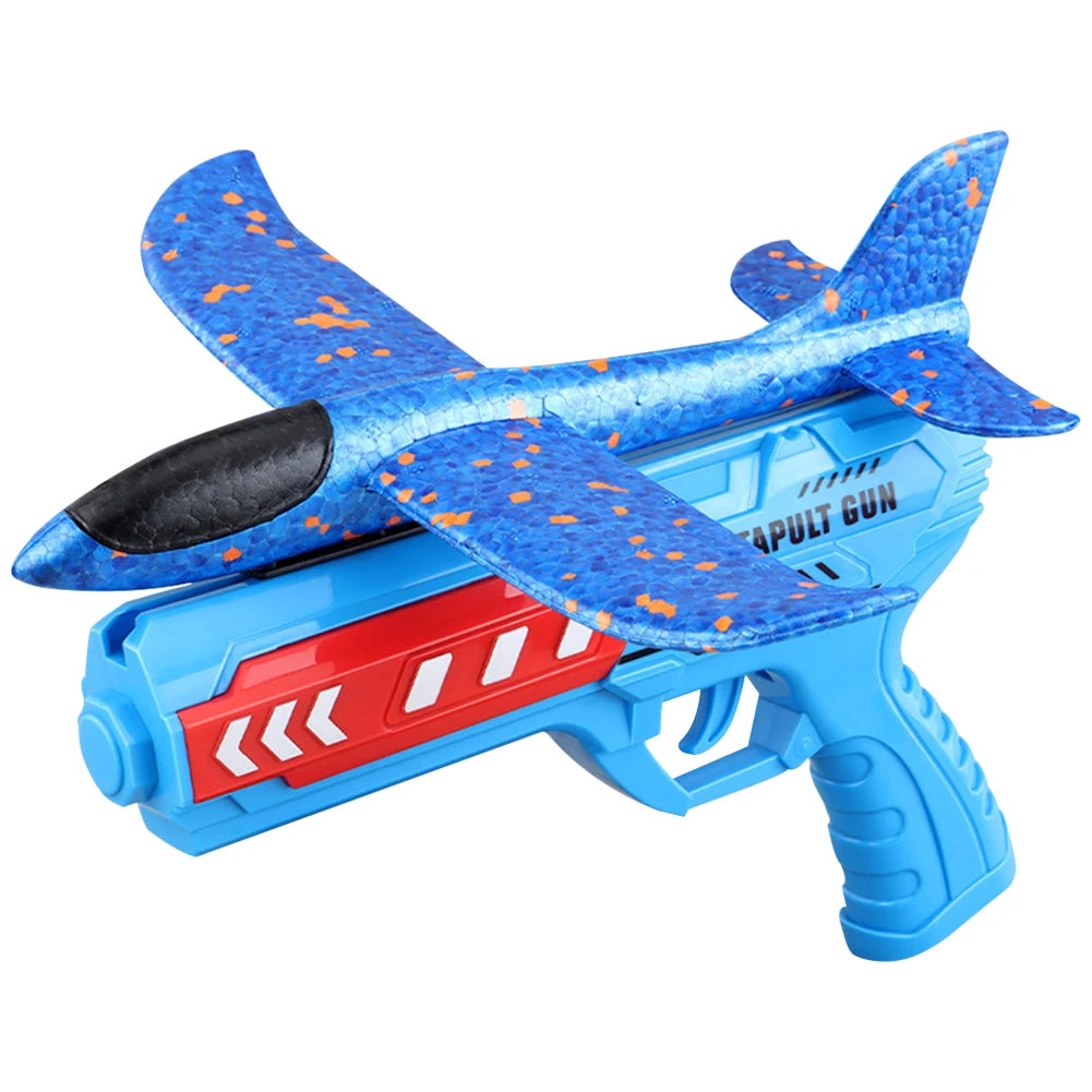 Glowing Foam Aircraft 10m Launcher Catapult  Aircraft Gun Toy Children's Outdoor Game Bubble Model Shooting Flying Plane