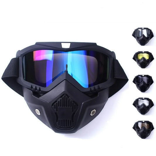 Goggles Mask Anti-UV Detachable  Ski Mask Motorcycle HD Motocross Glasses Retro Riding Masks