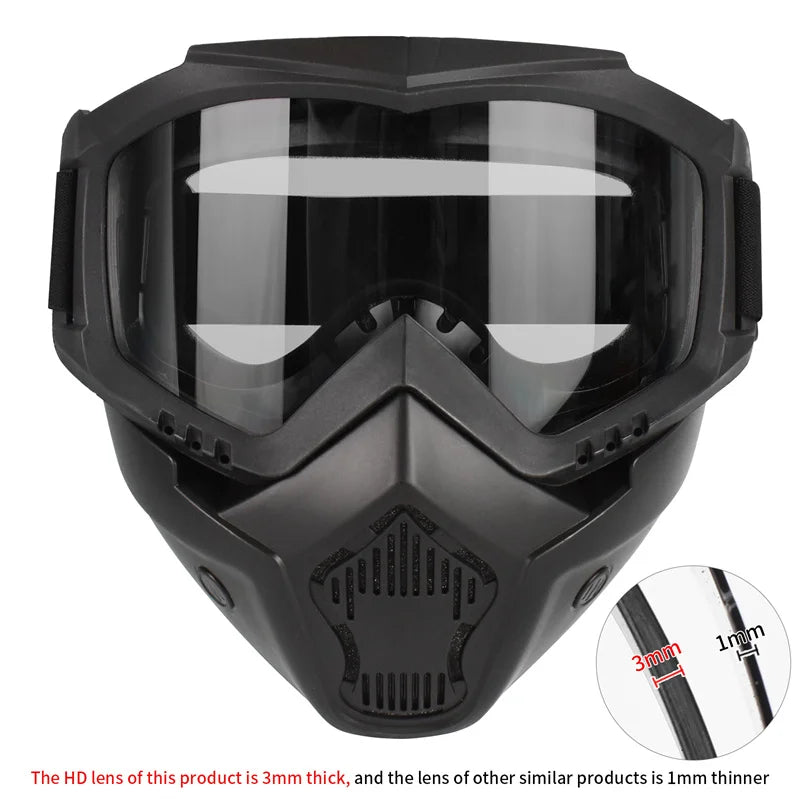 Goggles Mask Anti-UV Detachable  Ski Mask Motorcycle HD Motocross Glasses Retro Riding Masks