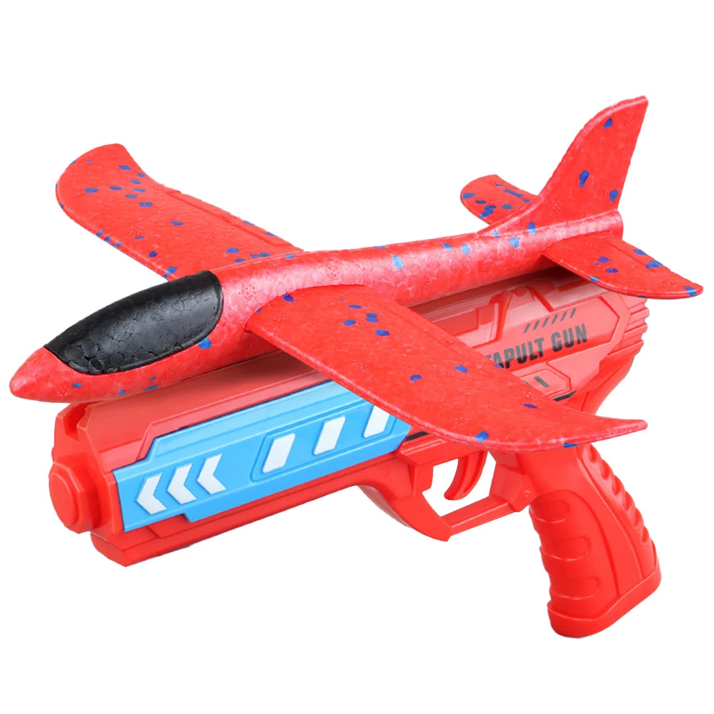 Glowing Foam Aircraft 10m Launcher Catapult  Aircraft Gun Toy Children's Outdoor Game Bubble Model Shooting Flying Plane