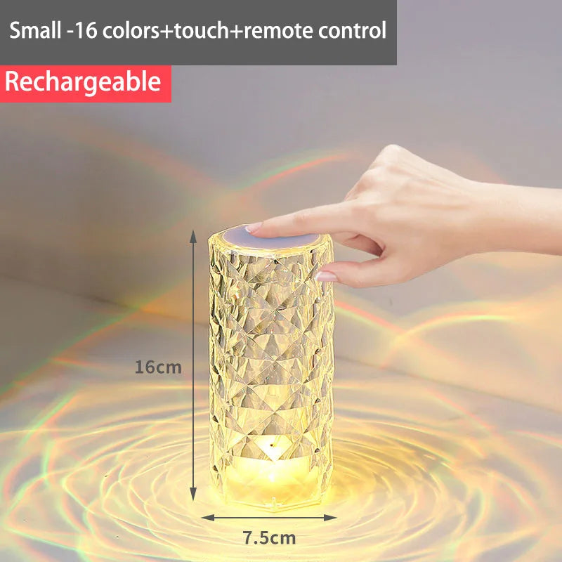 Rotatable Crystal Diamond Table Lamp Rechargeable Acrylic Bedroom Bedside Ambiance Lamp Rose Decorative Lamp Touch Creative Night Lights