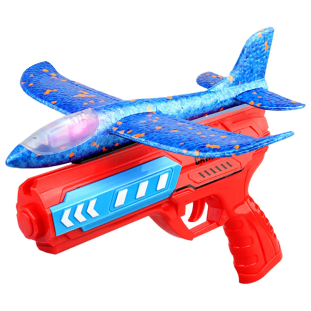 Glowing Foam Aircraft 10m Launcher Catapult  Aircraft Gun Toy Children's Outdoor Game Bubble Model Shooting Flying Plane