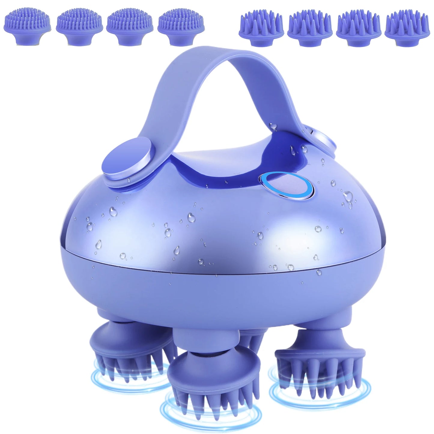 Electric Scalp Massager with 8 Silicone Massage Heads Scalp Kneading Vibrating Device IPX7 Waterproof for Body Relaxation