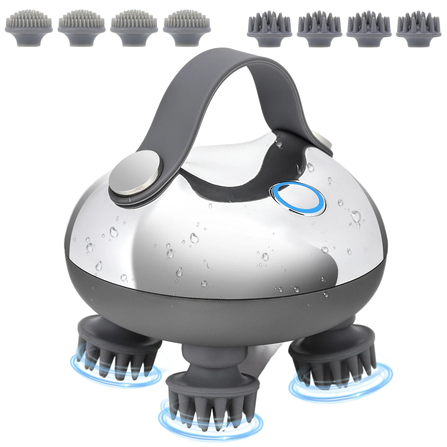 Electric Scalp Massager with 8 Silicone Massage Heads Scalp Kneading Vibrating Device IPX7 Waterproof for Body Relaxation