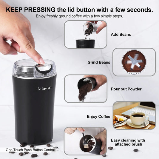 Coffee Bean Grinder Electric, Food Processor, Food Mixer, 200W Powerful Spice Grinder Electric, 12 Cups/2.7oz,Black