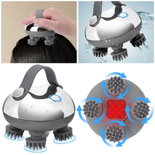 Electric Scalp Massager with 8 Silicone Massage Heads Scalp Kneading Vibrating Device IPX7 Waterproof for Body Relaxation