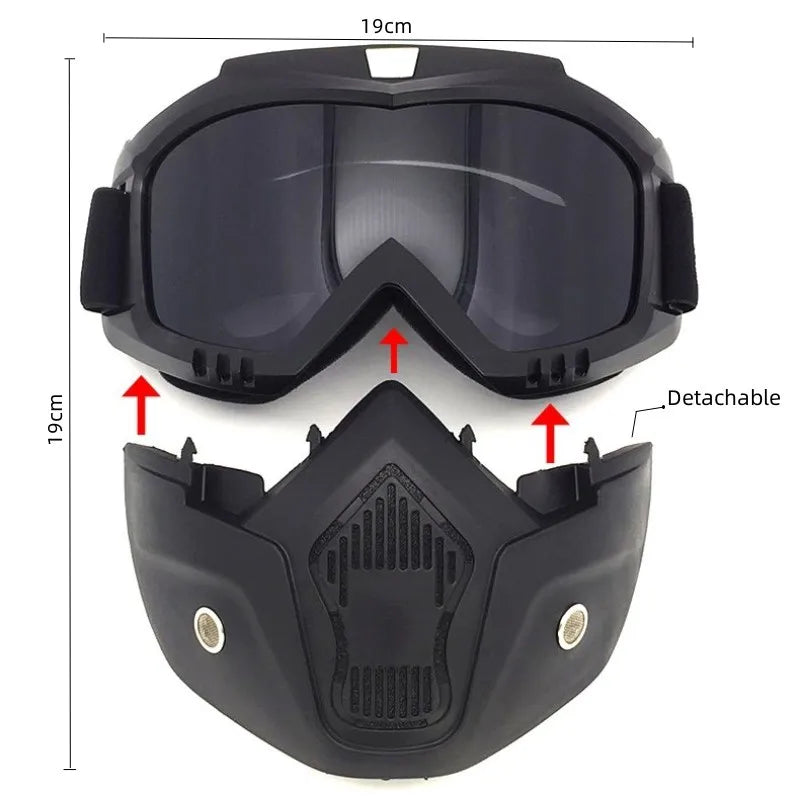 Goggles Mask Anti-UV Detachable  Ski Mask Motorcycle HD Motocross Glasses Retro Riding Masks