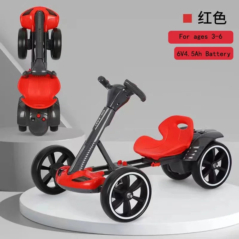 Installation-free children's kart electric four-wheeler foldable can seat 2-6 portable stroller children's toy car