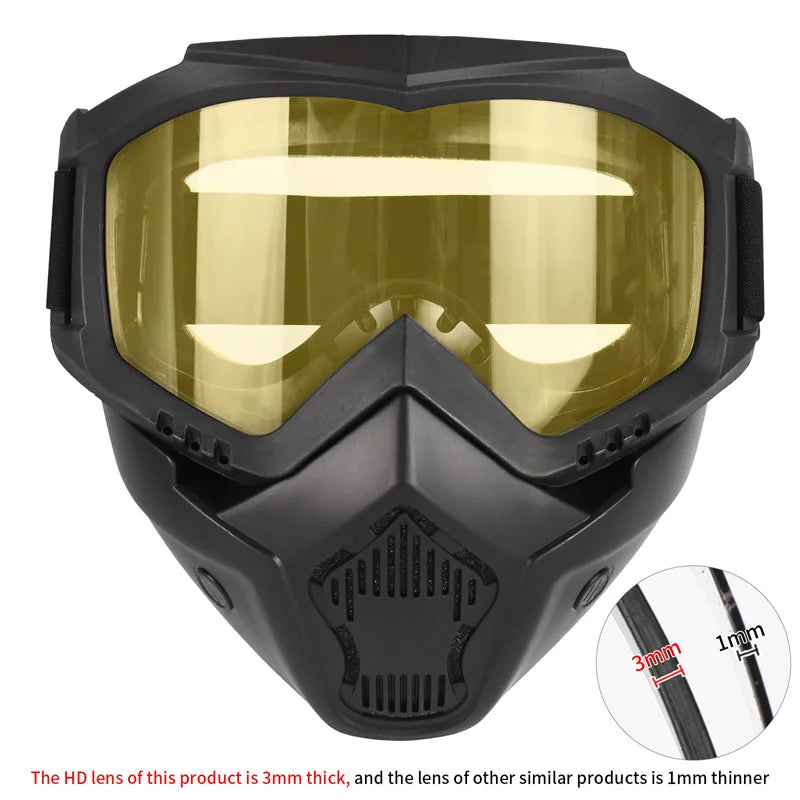 Goggles Mask Anti-UV Detachable  Ski Mask Motorcycle HD Motocross Glasses Retro Riding Masks