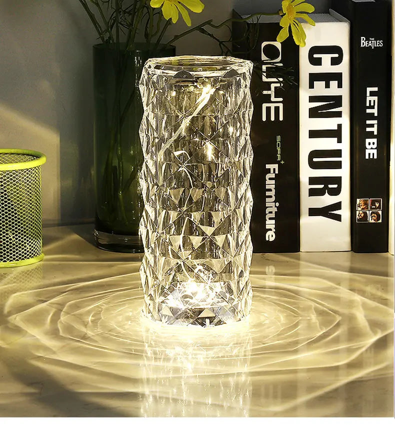 Rotatable Crystal Diamond Table Lamp Rechargeable Acrylic Bedroom Bedside Ambiance Lamp Rose Decorative Lamp Touch Creative Night Lights