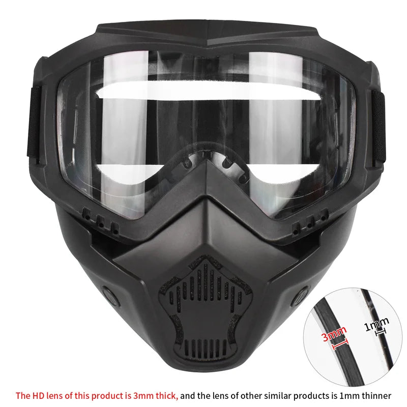 Goggles Mask Anti-UV Detachable  Ski Mask Motorcycle HD Motocross Glasses Retro Riding Masks