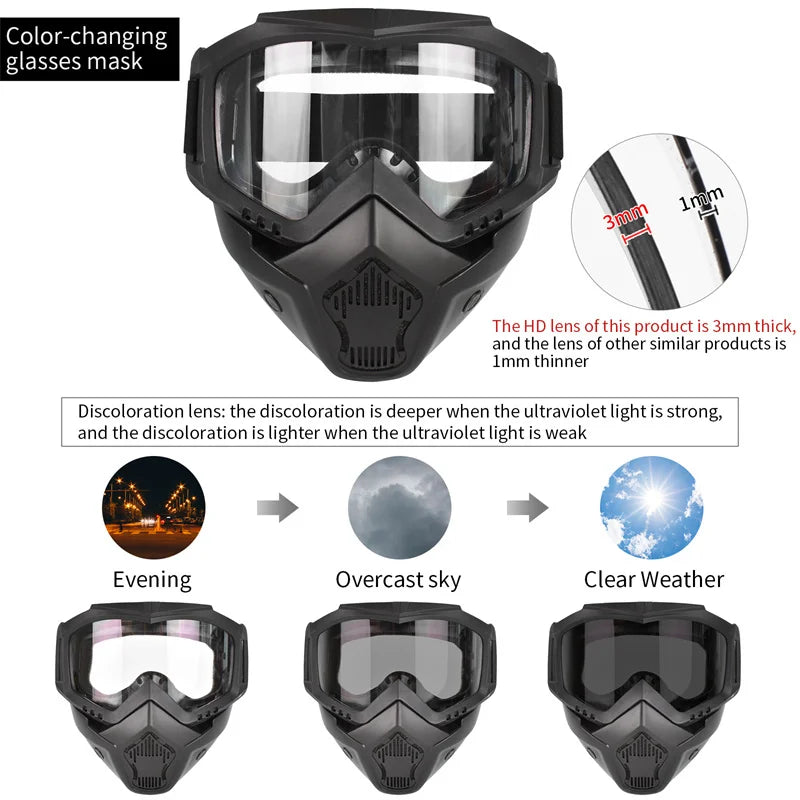 Goggles Mask Anti-UV Detachable  Ski Mask Motorcycle HD Motocross Glasses Retro Riding Masks