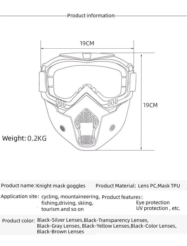 Goggles Mask Anti-UV Detachable  Ski Mask Motorcycle HD Motocross Glasses Retro Riding Masks