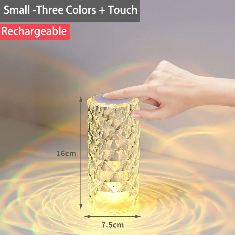 Rotatable Crystal Diamond Table Lamp Rechargeable Acrylic Bedroom Bedside Ambiance Lamp Rose Decorative Lamp Touch Creative Night Lights