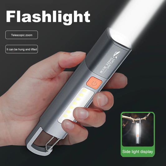 LED Camping Flashlight 800mah Telescopic Zoomable Flashlight Type C USB Rechargeable Handheld Light Lantern for Hiking Climbing