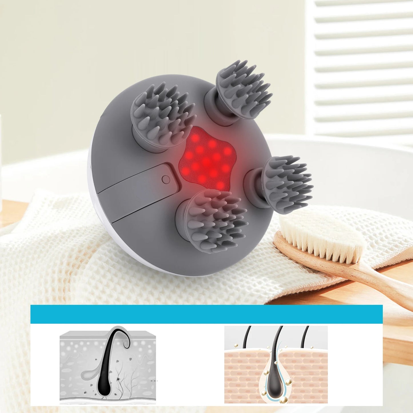 Electric Scalp Massager with 8 Silicone Massage Heads Scalp Kneading Vibrating Device IPX7 Waterproof for Body Relaxation